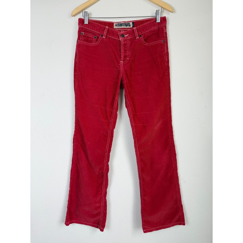 VTG American Eagle Women 100% Cotton Corduroy Pants Sz 4 Red Bootcut Flare Y2K